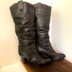 Black Leather Knee High Boots